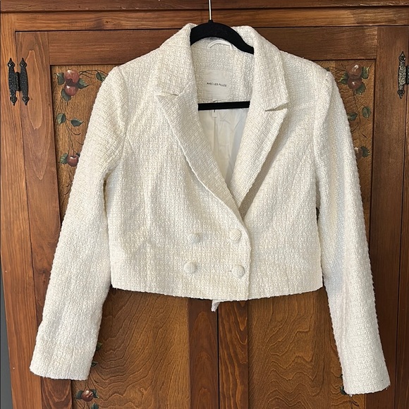 NWOT Anthropologie Avec Les Filles Double Breasted Tweed Crop Blazer
